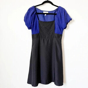 Anthropologie Moulinette‎ Soeurs Black Blue Silk Midi Bolero Dress Puff Sleeve 2